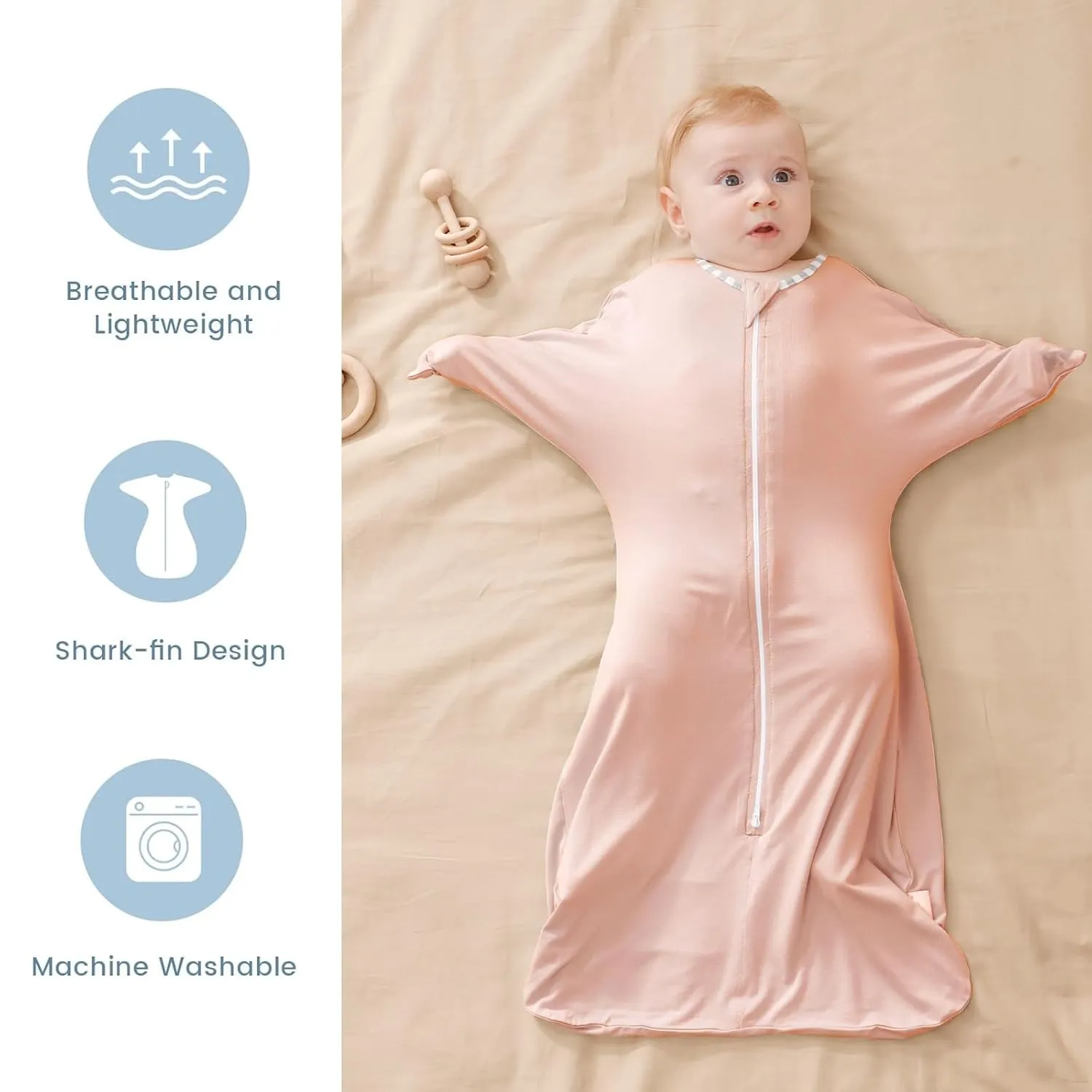 ZIGJOY Shark-Fin Transition Swaddle - 0.5 Tog Rayon Made from Bamboo Sleep Sack Soft Transitional Swaddle Baby Wearable Blanket with 2-Way Zipper, Pink&Purple, 6-12 Months