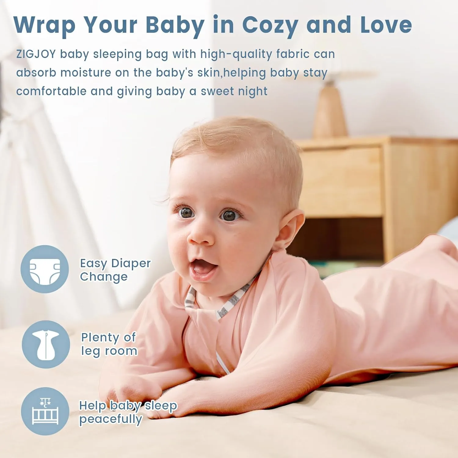 ZIGJOY Shark-Fin Transition Swaddle - 0.5 Tog Rayon Made from Bamboo Sleep Sack Soft Transitional Swaddle Baby Wearable Blanket with 2-Way Zipper, Pink&Purple, 6-12 Months
