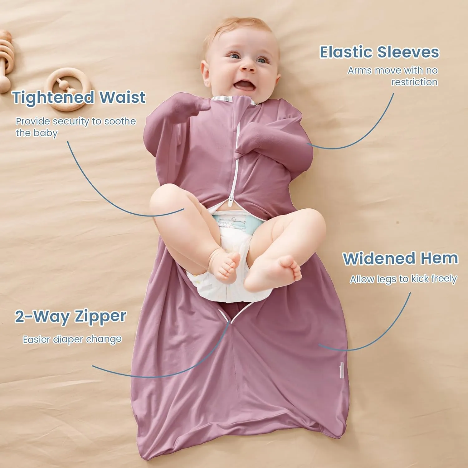 ZIGJOY Shark-Fin Transition Swaddle - 0.5 Tog Rayon Made from Bamboo Sleep Sack Soft Transitional Swaddle Baby Wearable Blanket with 2-Way Zipper, Pink&Purple, 6-12 Months