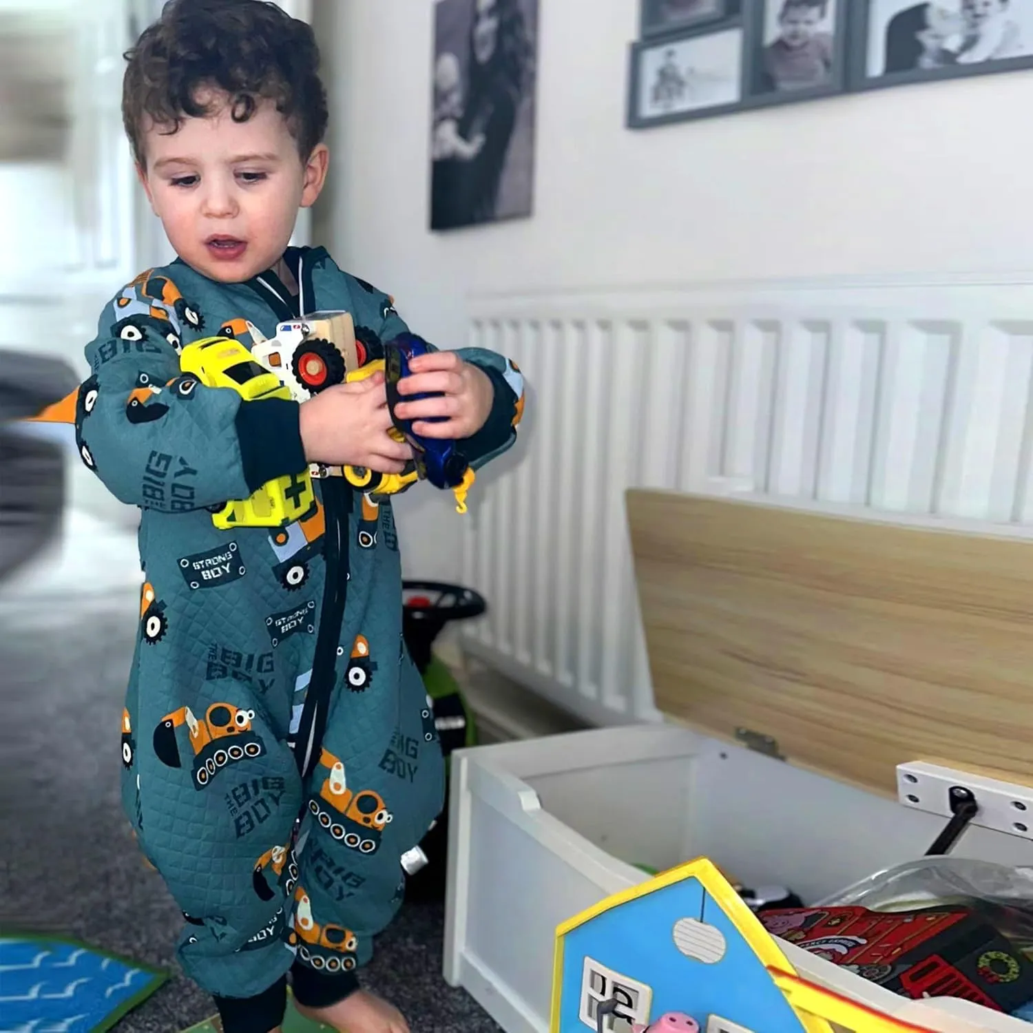 ZIGJOY Toddler Sleep Sack with Feet 1.5 Tog Sleeping Bag with Legs Wearable Blanket Toddler Cotton Footed Sleep Sack for Early Walkers, Excavator, 3T-4T, Large