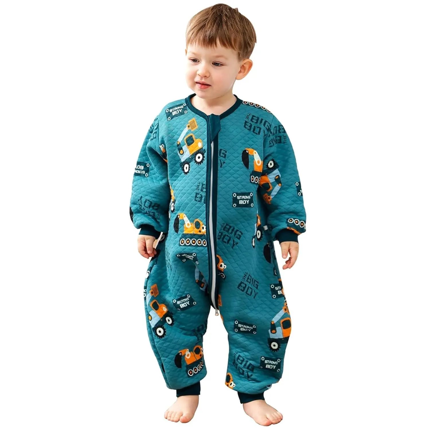 ZIGJOY Toddler Sleep Sack with Feet 1.5 Tog Sleeping Bag with Legs Wearable Blanket Toddler Cotton Footed Sleep Sack for Early Walkers, Excavator, 3T-4T, Large
