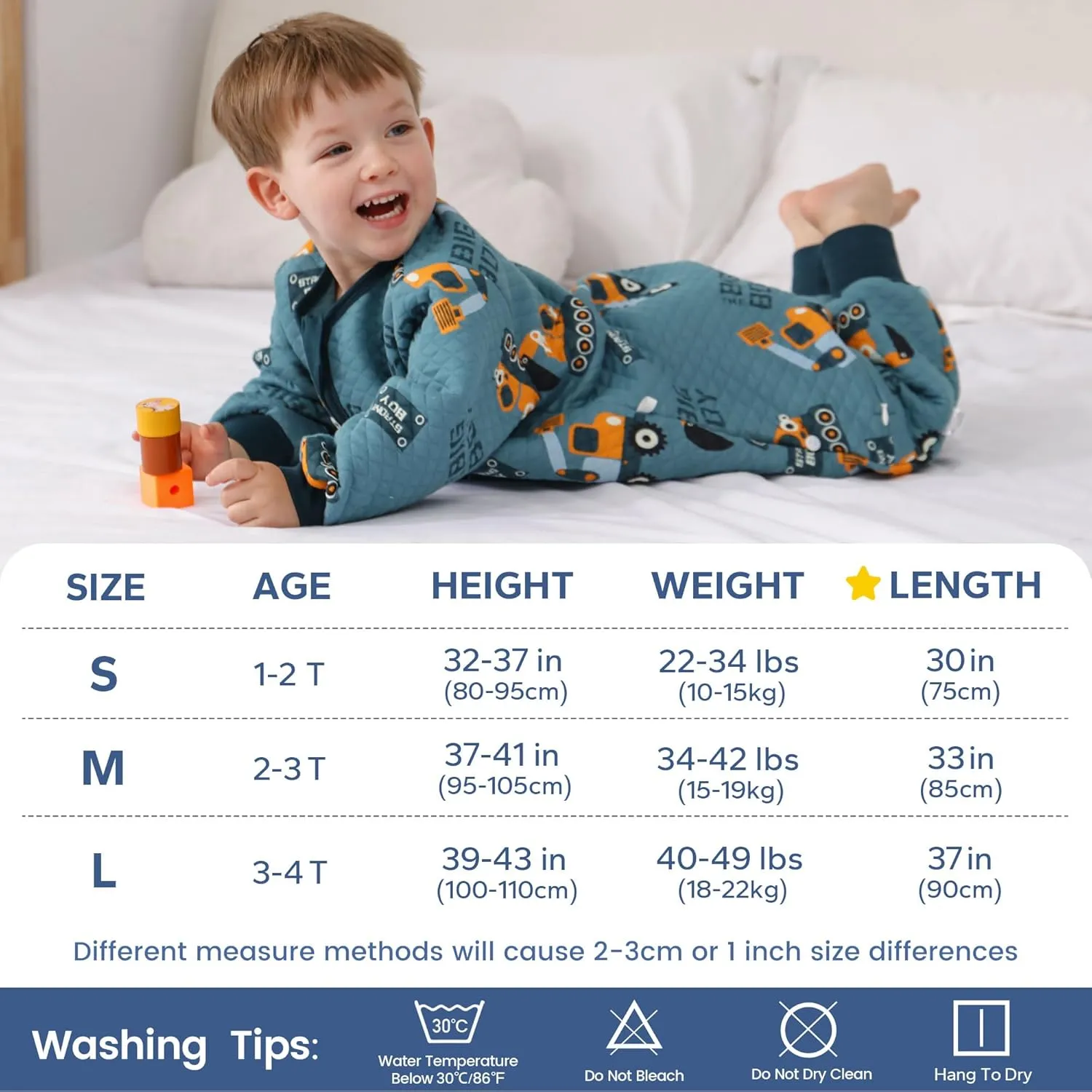 ZIGJOY Toddler Sleep Sack with Feet 1.5 Tog Sleeping Bag with Legs Wearable Blanket Toddler Cotton Footed Sleep Sack for Early Walkers, Excavator, 3T-4T, Large
