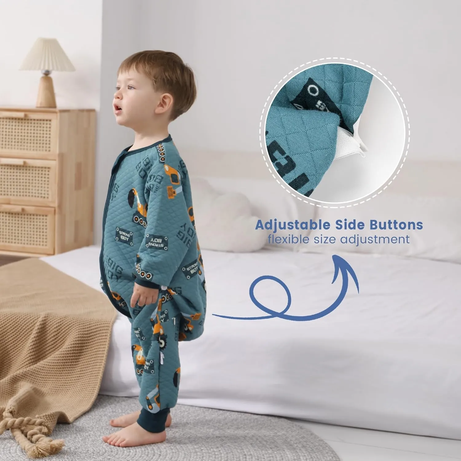 ZIGJOY Toddler Sleep Sack with Feet 1.5 Tog Sleeping Bag with Legs Wearable Blanket Toddler Cotton Footed Sleep Sack for Early Walkers, Excavator, 3T-4T, Large