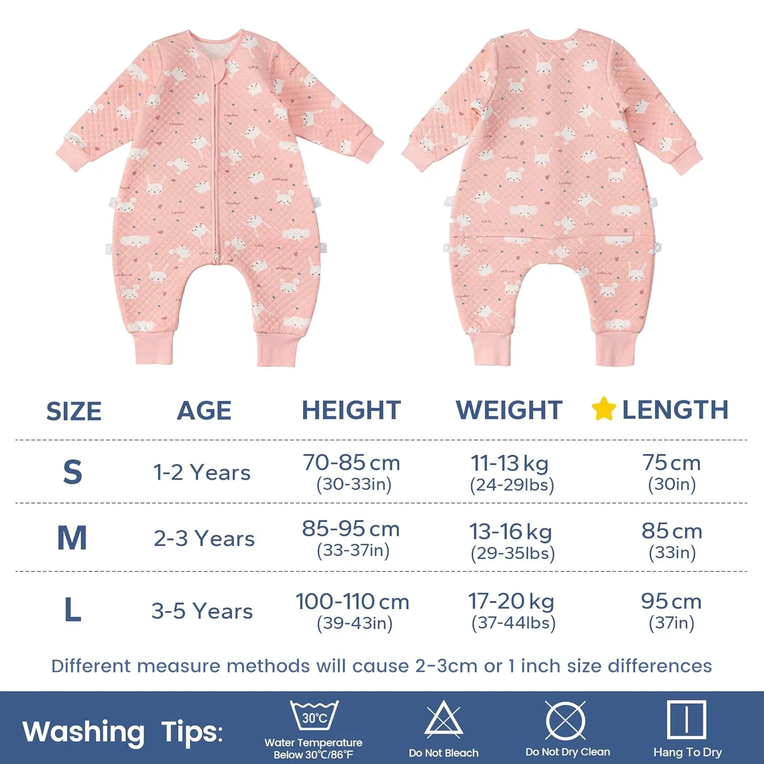 ZIGJOY Toddler Sleep Sack with Feet 1.5 Tog Sleeping Bag with Legs Wearable Blanket Toddler Cotton Footed Sleep Sack for Early Walkers, Rabbit, 12 Months-2T, Small