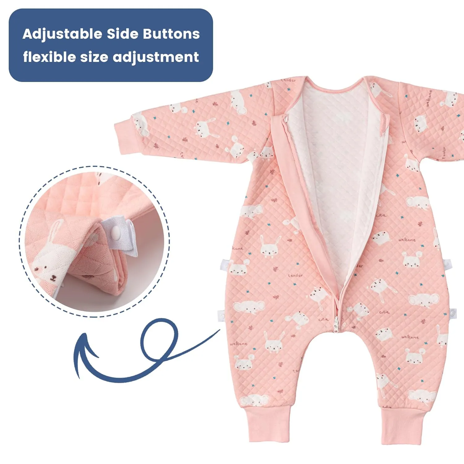 ZIGJOY Toddler Sleep Sack with Feet 1.5 Tog Sleeping Bag with Legs Wearable Blanket Toddler Cotton Footed Sleep Sack for Early Walkers, Rabbit, 12 Months-2T, Small