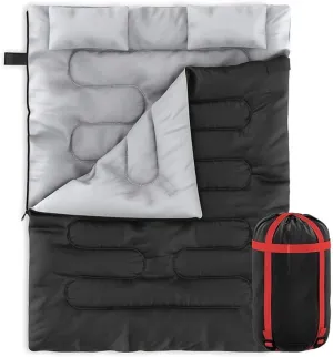 Zone Tech Double Camping Sleeping Bag with 2 Pillows – 3-4 Season Lightweight Waterproof Warm & Cool Weather Adult & Kids Sleeping Bag Converts into 2 Single -Camping, Hiking, & Outdoors