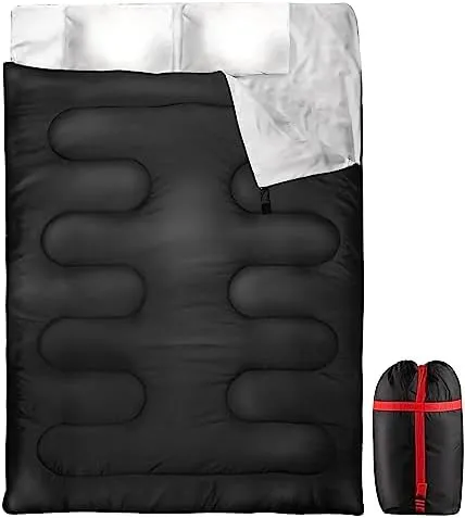 Zone Tech Double Camping Sleeping Bag with 2 Pillows – 3-4 Season Lightweight Waterproof Warm & Cool Weather Adult & Kids Sleeping Bag Converts into 2 Single -Camping, Hiking, & Outdoors